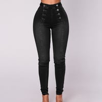 Dobbeltspente Skinny Jeans med Høy Midje