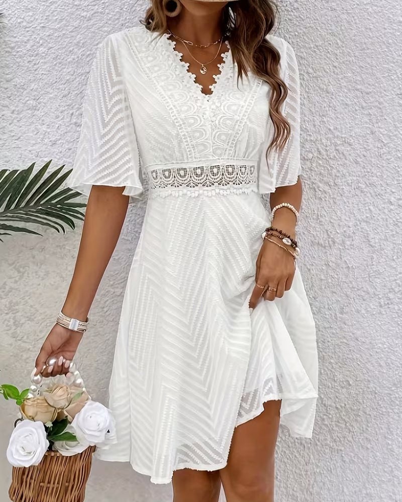 V-Neck Lace Patchwork Cutout Dress
