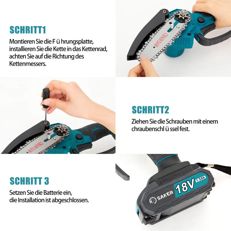 Saker 4 Zoll 18V Mini Kettensäge Akku Einhand Elektrokettensäge