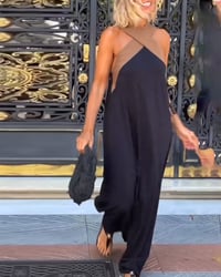 Cross Backless Contrast Color Elegant Dress