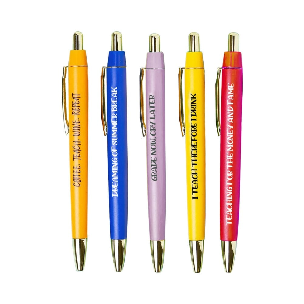 5 pcs Funny Teachers Ballpoint Pens Set (3*Black Ink+2*Red Ink)