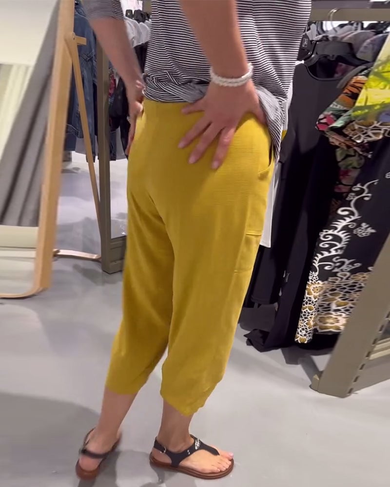 Casual Tapered Cotton And Linen Cropped Pants