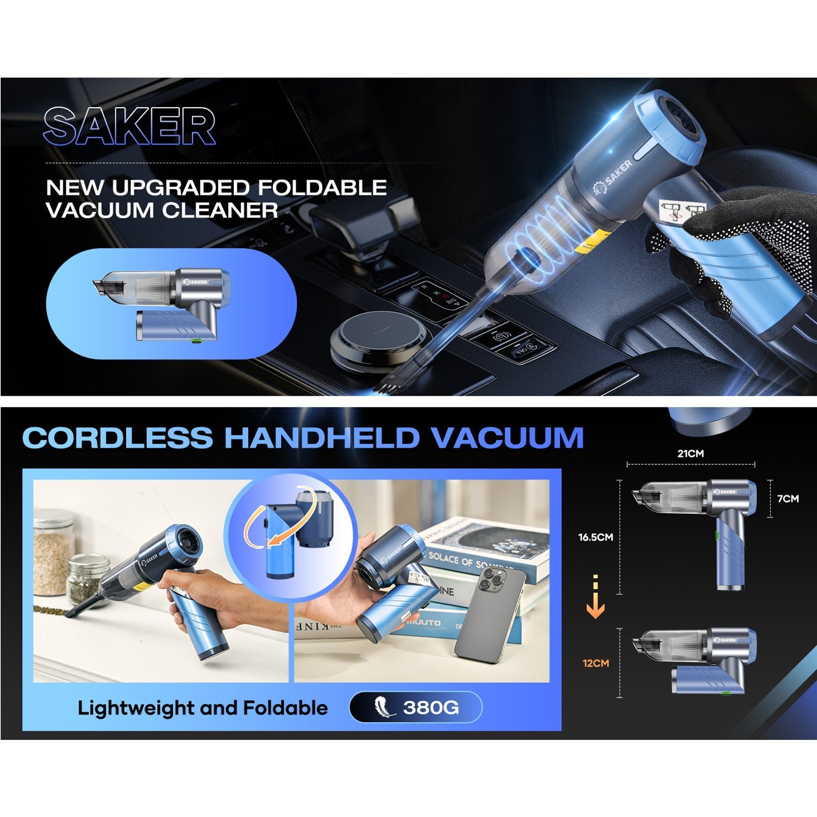 Sakerplus Portable Cordless Car Vacuum