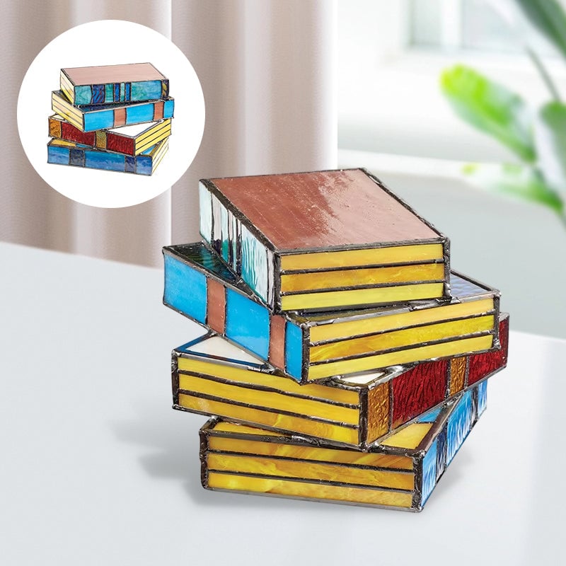 📚Gebrandschilderd glas gestapelde boekenlamp