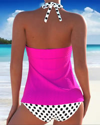 Pink tankini med halterneck og polkaprikker
