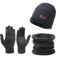 Knit Beanie Scarf and Gloves Warm 3-Piece Set