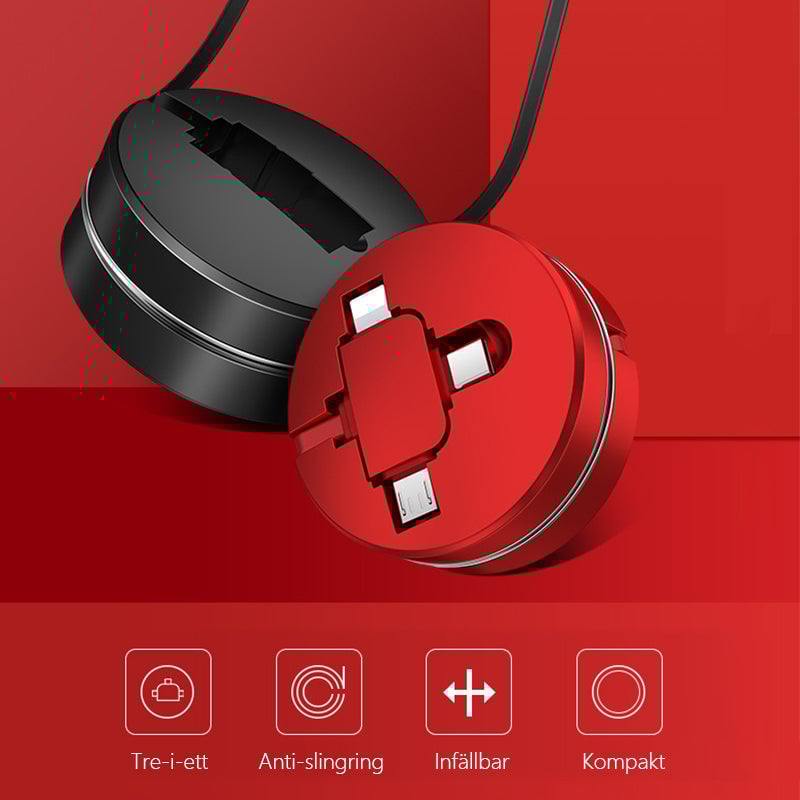 3-i-1 infällbar laddningskabel