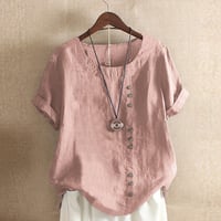 Enfärgad kortärmad sommar-t-shirt med rund hals