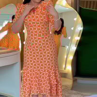 Robe Manches Mi-longues Col Rond Imprimé Taille