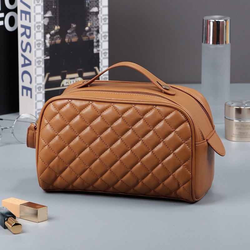 Gesteppte karierte Kosmetiktasche