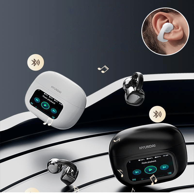 Clip-On Ear LCD Full Color Touch Screen Audio Wireless Headphones