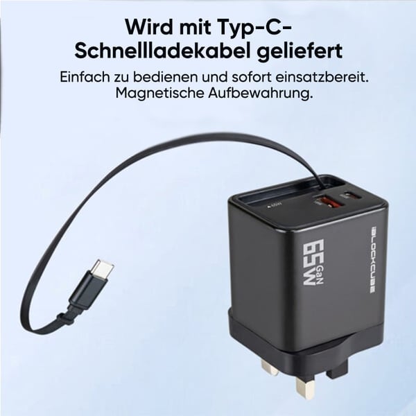 65 W GaN 3-in-1 einziehbares Schnellladegerät