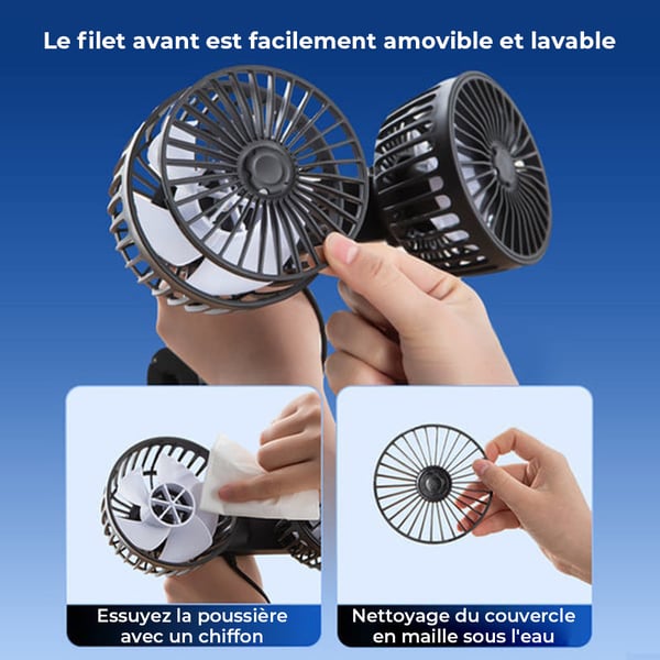 Mini ventilateur de voiture USB double tête amélioré