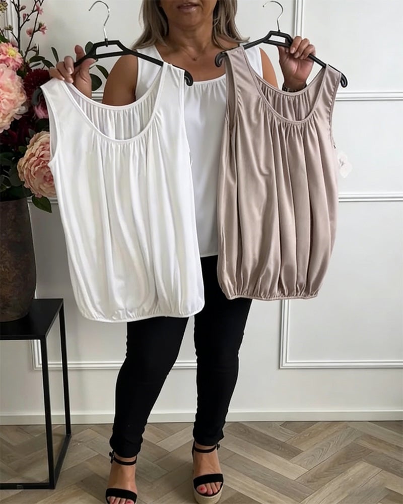 Aumora Sleeveless Solid Color Pleated Tank Top