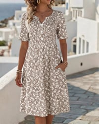 V-Neck Short-Sleeved Floral Dress