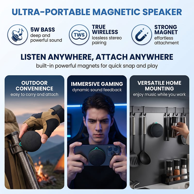 Sakerplus® Portable Magnetic Wireless Bluetooth Speaker