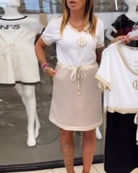 V-Neck Drawstring Casual Short-Sleeved Dress
