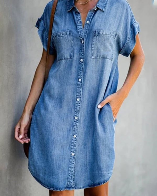 Vestido vaquero ajustado de manga corta