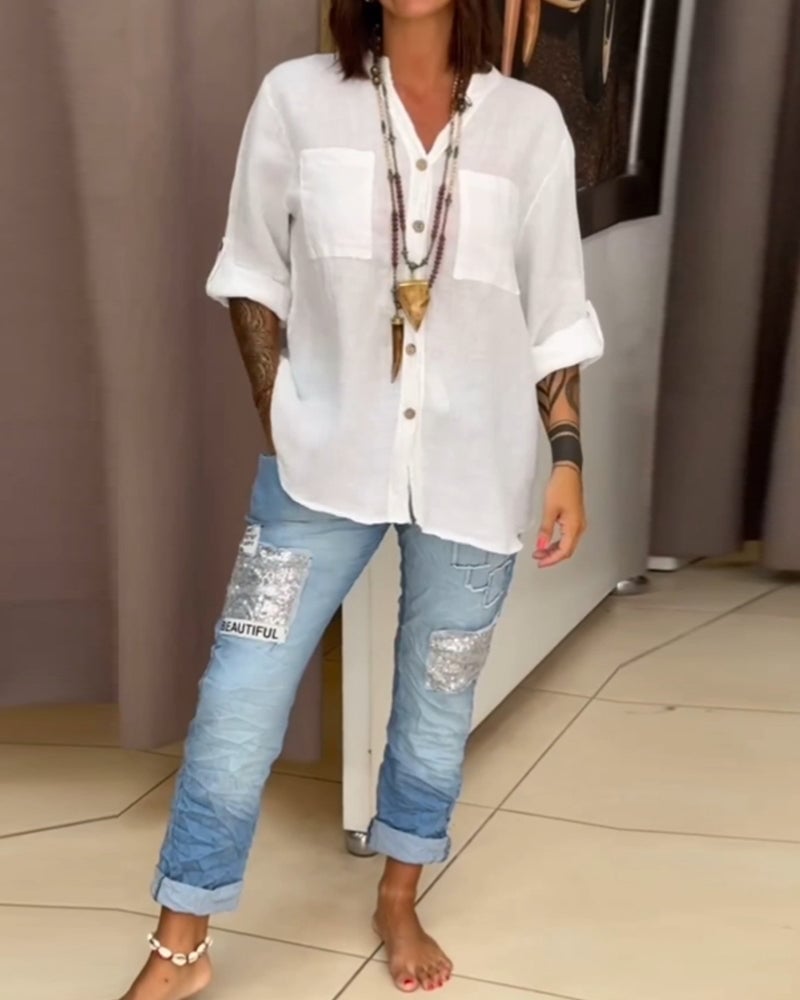 Stylish sequin patch jeans
