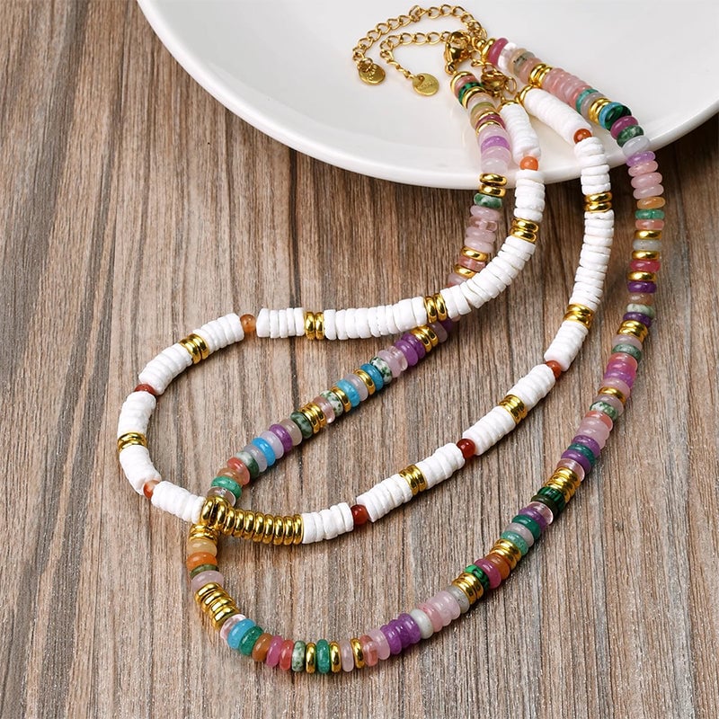 Frisbee Natural Beaded Necklace