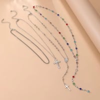 Vintage 4 Piece Set Metal Cross Y-style Long Necklace