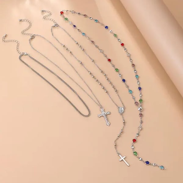 Vintage 4 Piece Set Metal Cross Y-style Long Necklace