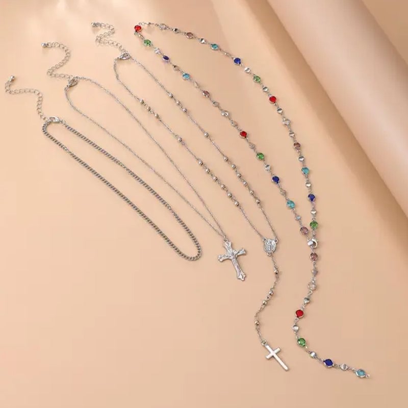 Vintage 4 Piece Set Metal Cross Y-style Long Necklace