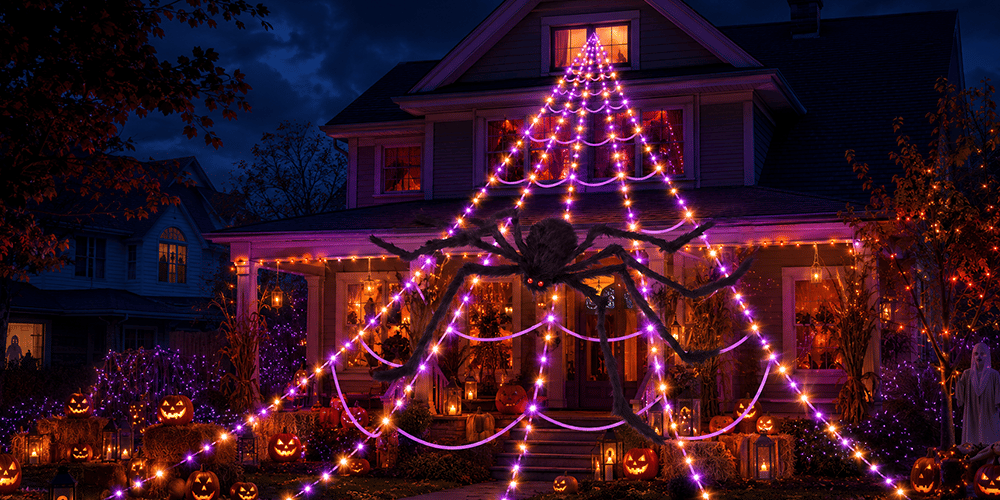 Halloween Spider Web Lights Banner