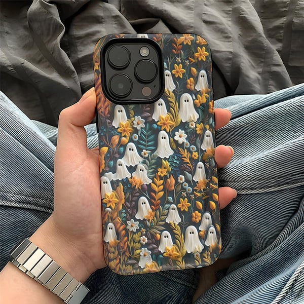 Tegnefilm etui til spøgelse og blomstermønster