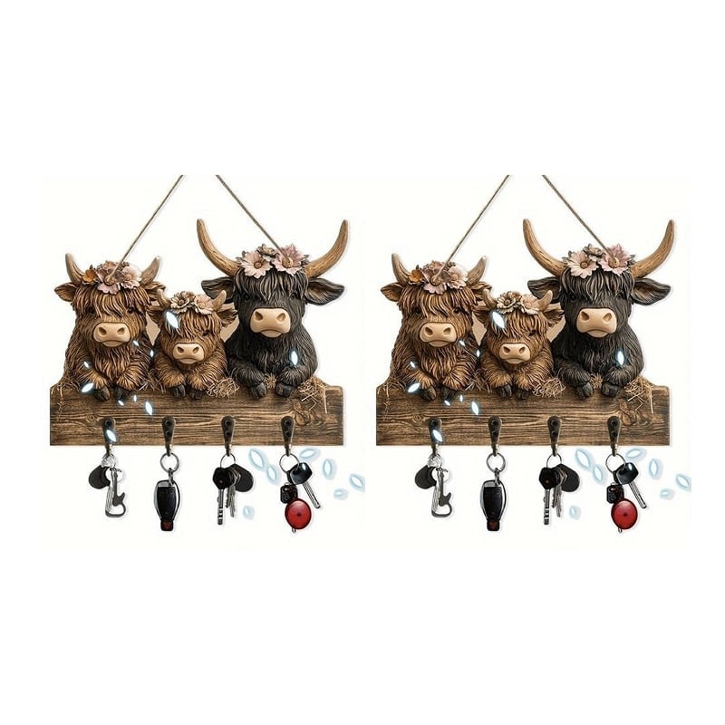 Highland Cow Wooden Key Holder Decor