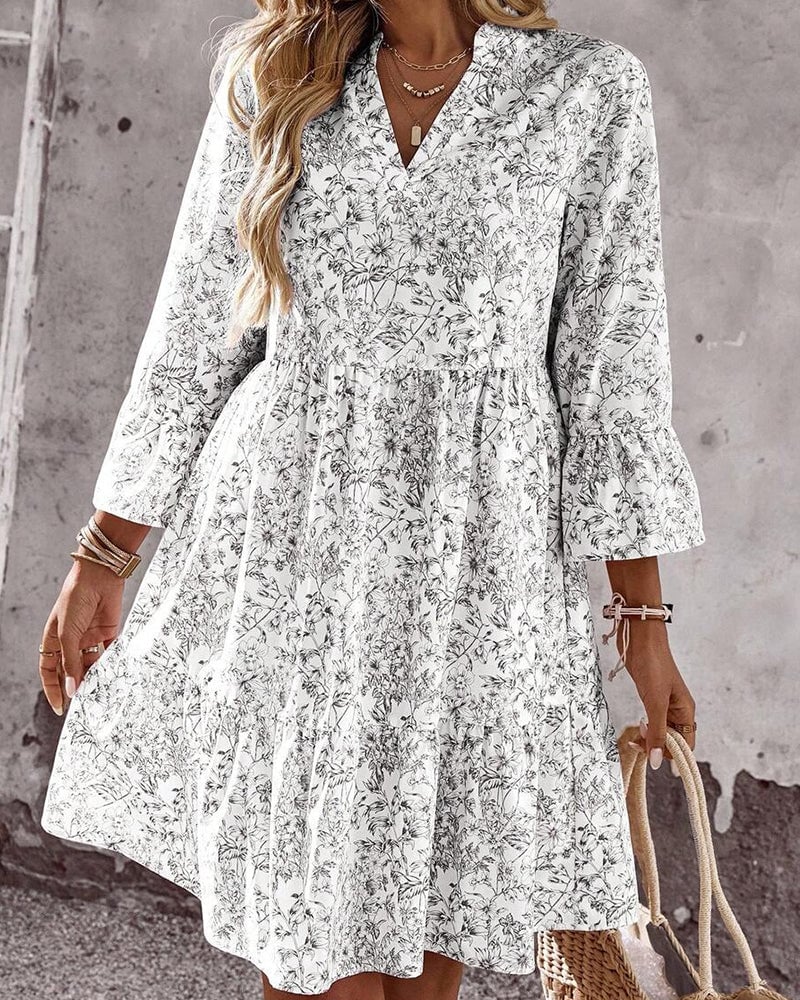 Floral V-Neck Cake Dress
