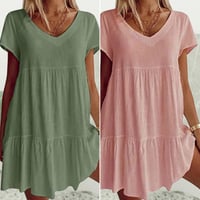 V-Ausschnitt Lässiges Kurzarm Kleid