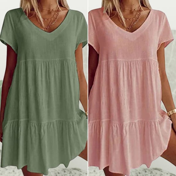 V-Ausschnitt Lässiges Kurzarm Kleid