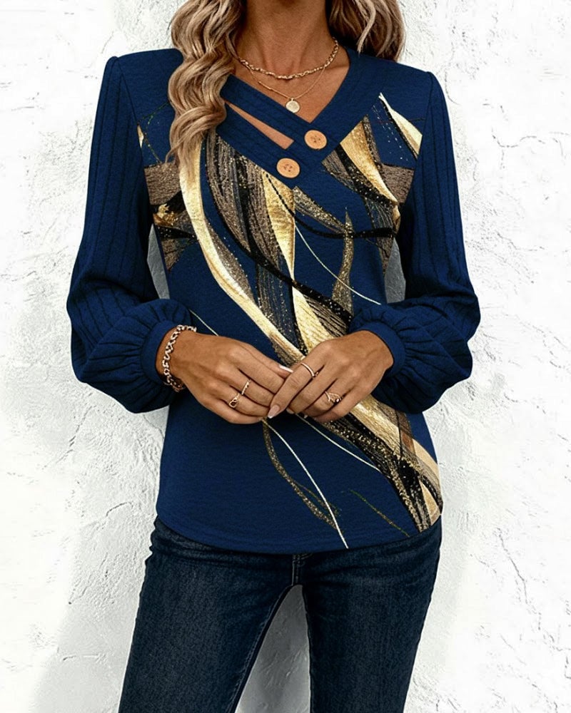 Top Met Gestreept Print-Lantaarnmouw
