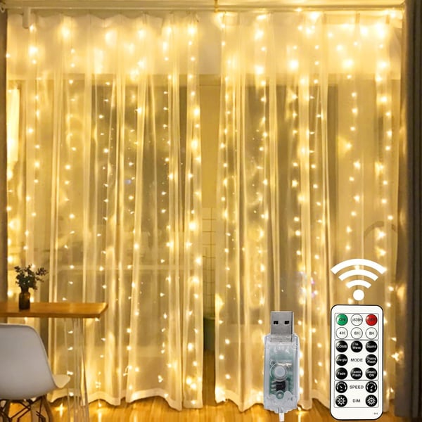 Sakerplus LED Copper String Curtain Lights with USB Remote