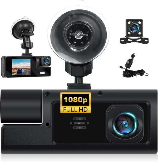Sakerplus 3 Channel Dash Cam Front and Rear Inside