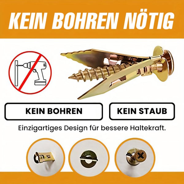 Trockenbau-Spreizdübel + hochfeste Zinkschrauben im Set (100 Stück)