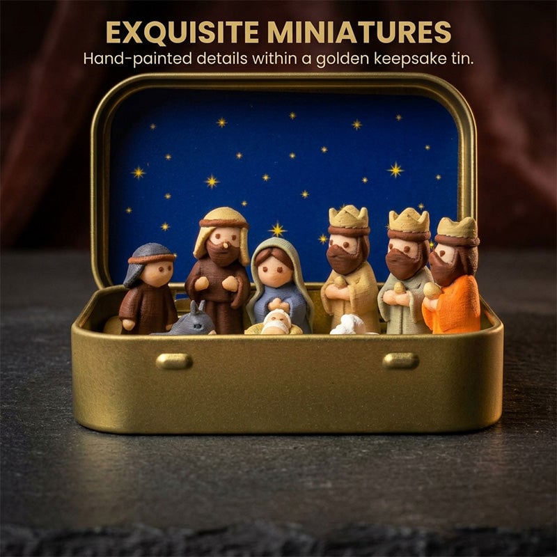 Mini Christmas Nativity Set in Tin Box