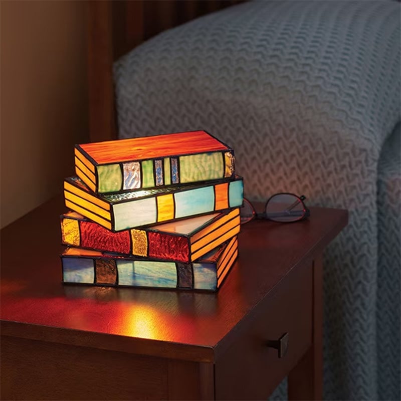📚Gebrandschilderd glas gestapelde boekenlamp
