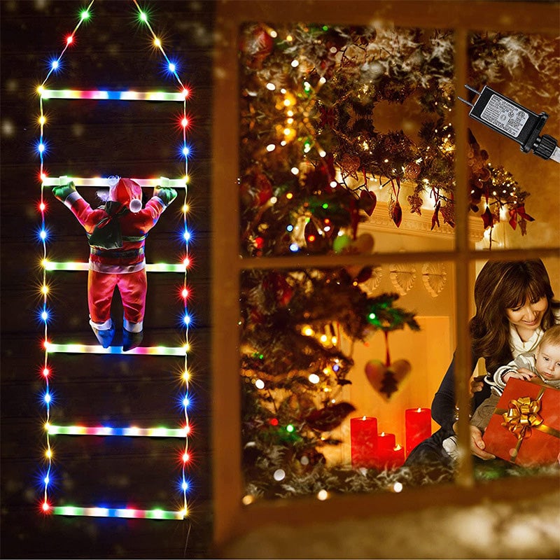 Julstege Med Dekorationsljus Och Tomte