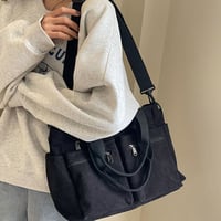 Sac fourre-tout en velours côtelé de couleur unie avec plusieurs compartiments