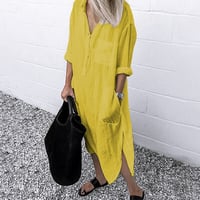 Elegant Enfärgad Slit Skjortklänning
