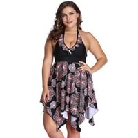 Women Plus Size Tankini Set with Sexy V Neck Swimwear Dress