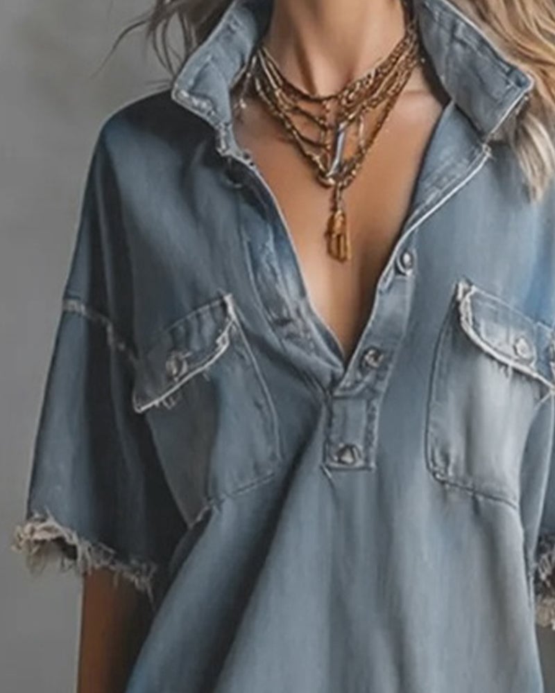 Kjole Casual Jakkeslag Denim