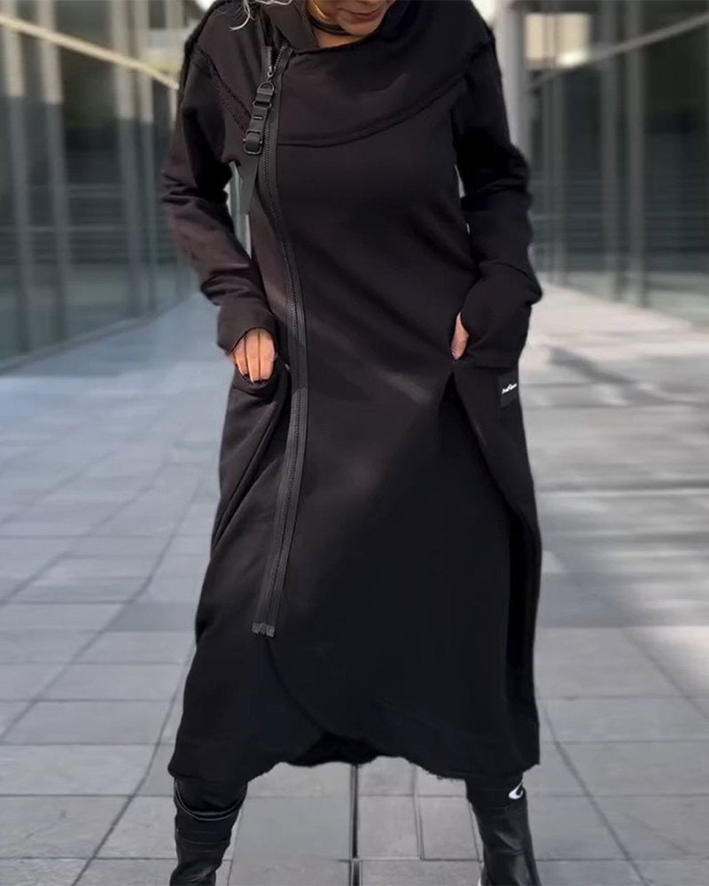 Elegancka luźna sukienka w jednolitym kolorze