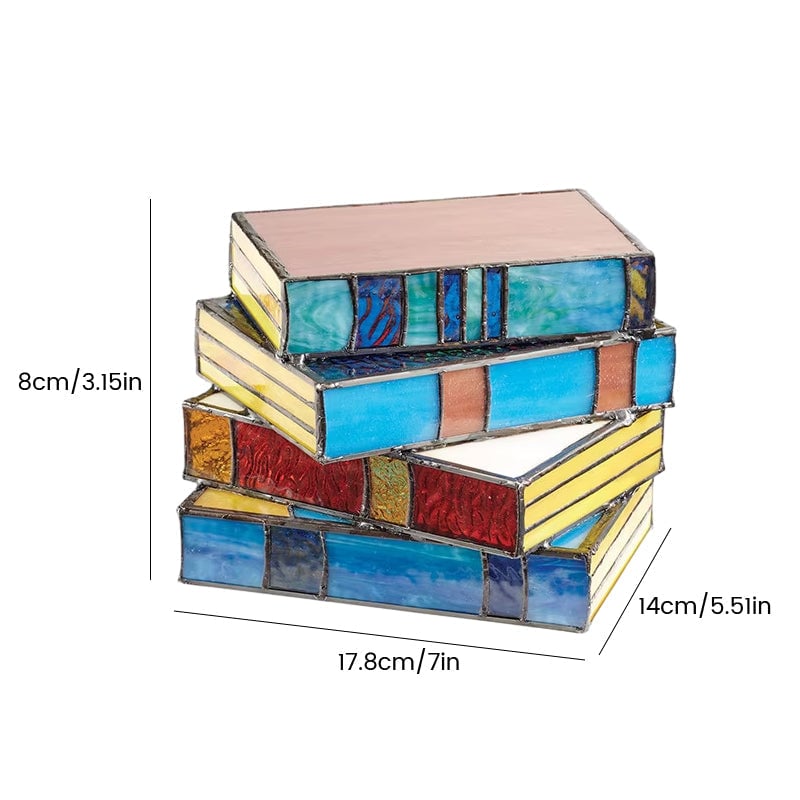 📚Gebrandschilderd glas gestapelde boekenlamp