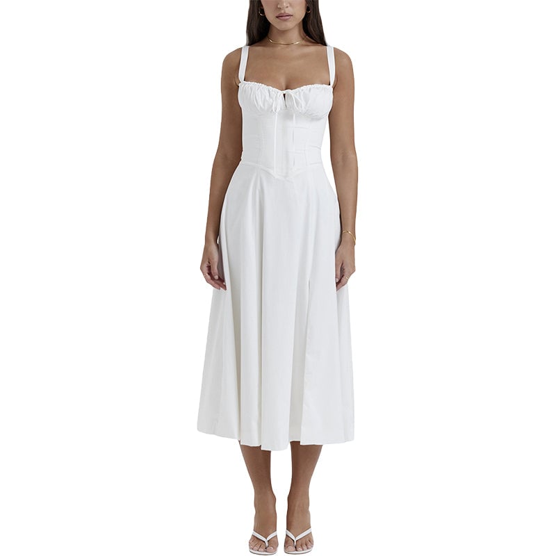 Elegantes einfarbig geschlitztes Cami-Kleid mit Taillenbinde