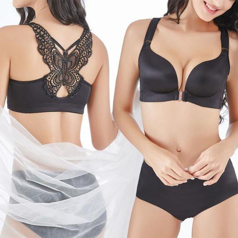 Butterfly Embroidery Front Closure Bra Without Support Wires