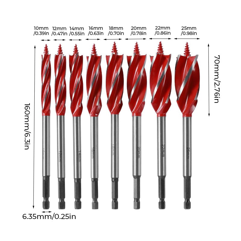 Extended woodworking four-edge drill