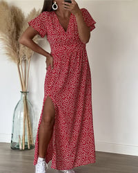 Robe longue imprimée à encolure en V